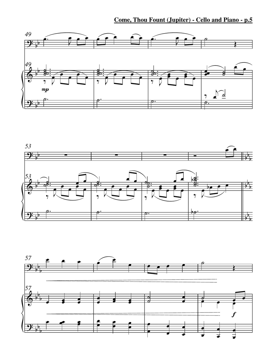 Come, Thou Fount of Every Blessing (Jupiter) - Solo Cello & Piano Piano scores gallery preview page 6