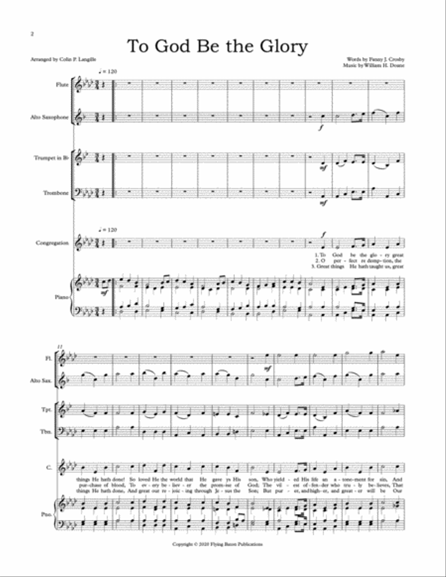 To God Be the Glory Unison Choir scores gallery preview page 2