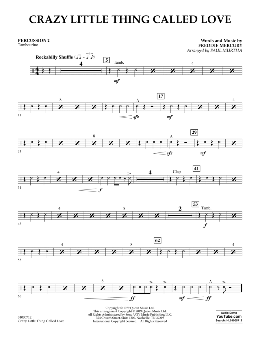 Crazy Little Thing Called Love (arr. Paul Murtha) - Percussion 2