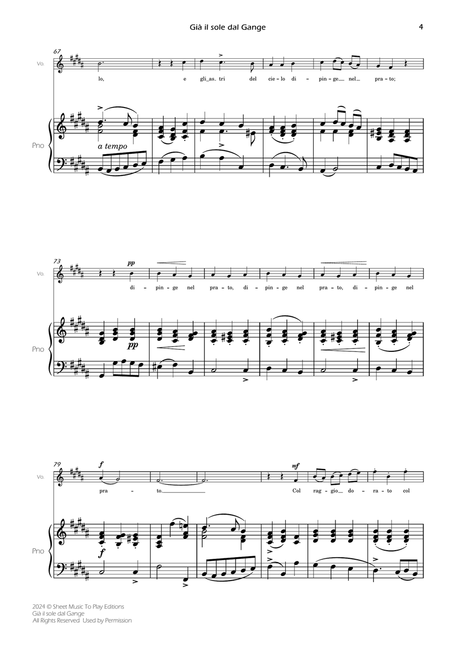 Scarlatti - Già il sole dal Gange - Voice and Piano - B Major Piano, Vocal scores gallery preview page 6