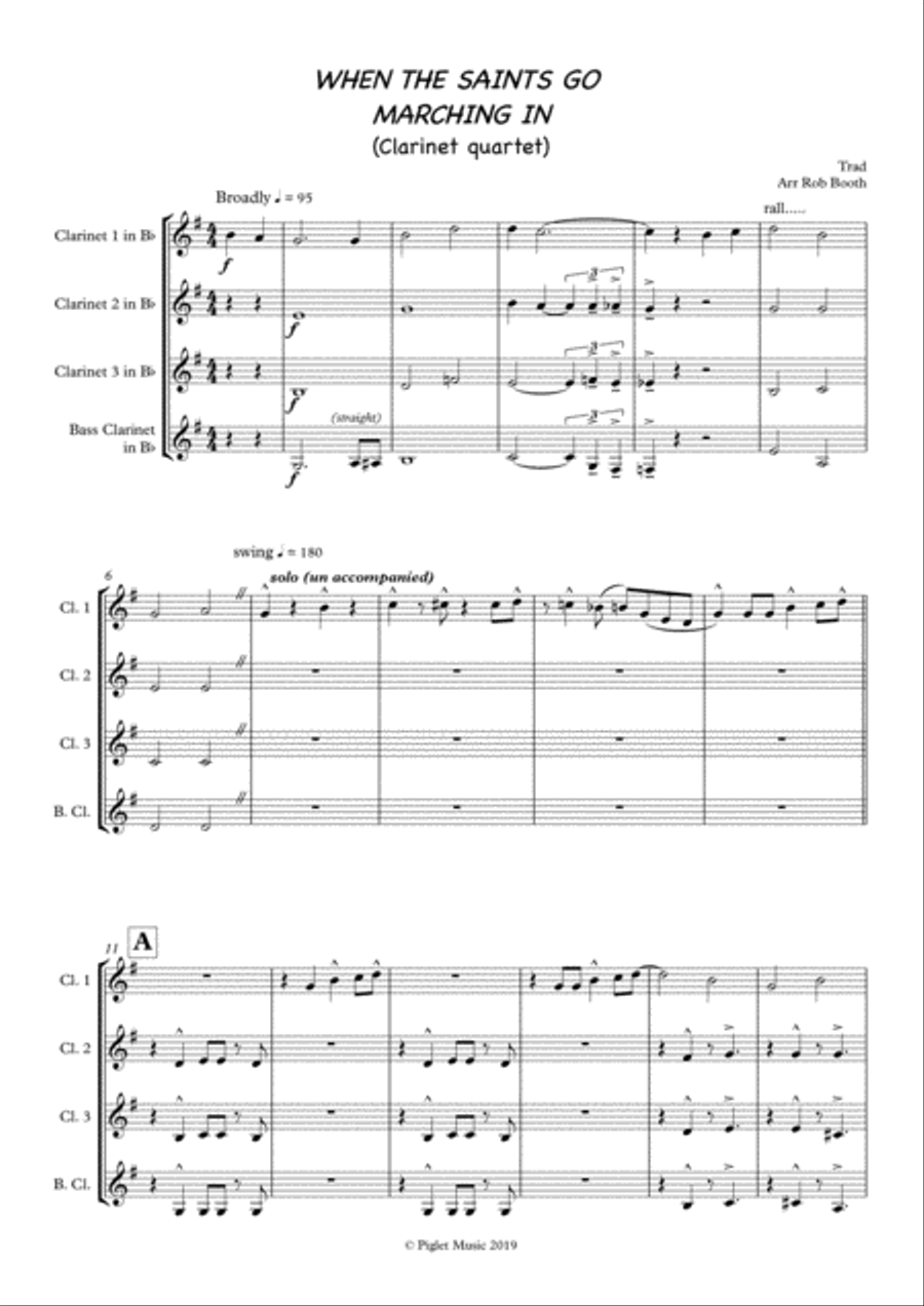 When The Saints Go Marching In (Clarinet quartet) Clarinet Quartet scores gallery preview page 1