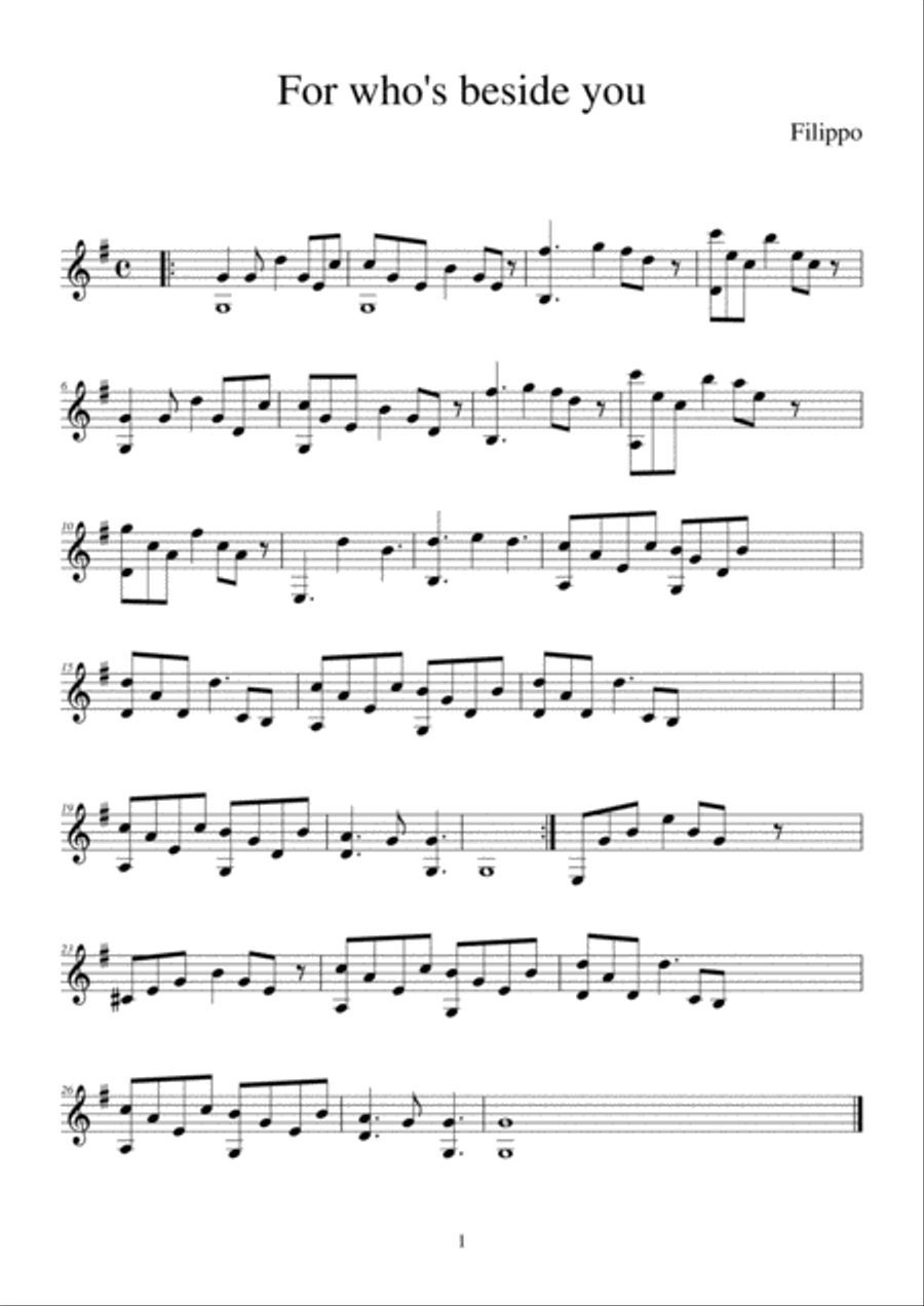 For who's beside you For who's beside you Classical Guitar scores gallery preview page 1