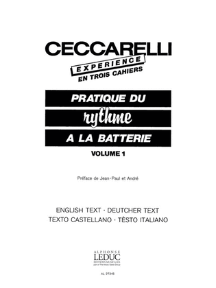 Book cover for Ceccarelli-experience Vol.1 (percussion Solo)
