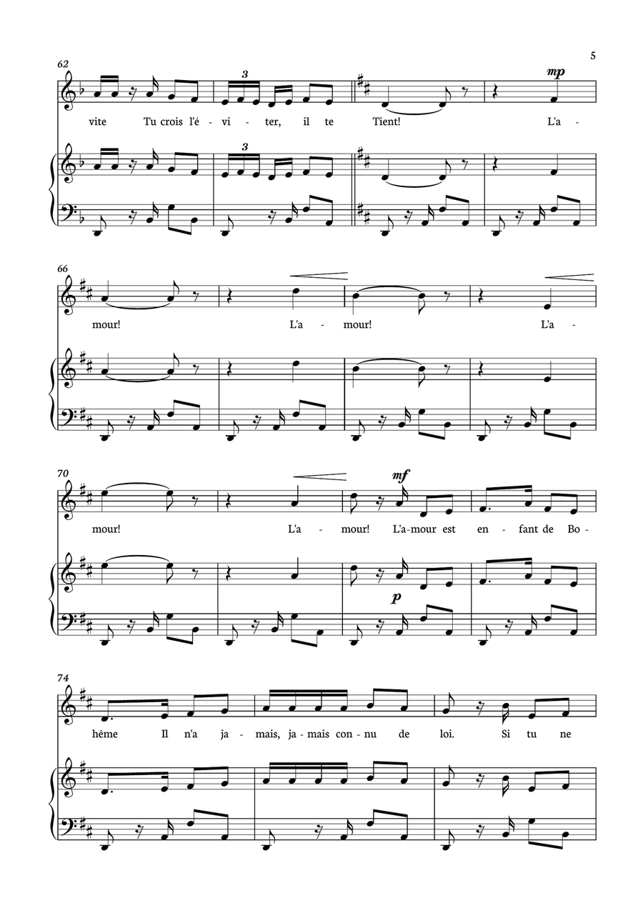 Habanera - Carmen for piano and voice in D minor. Piano, Vocal scores gallery preview page 5
