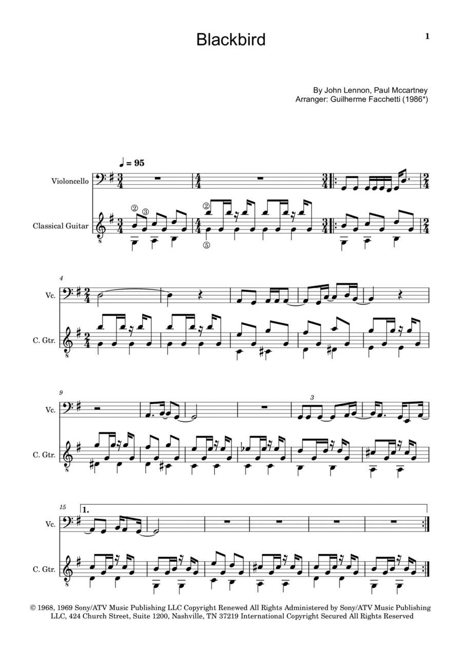 Blackbird by The Beatles String Duet Digital Sheet Music