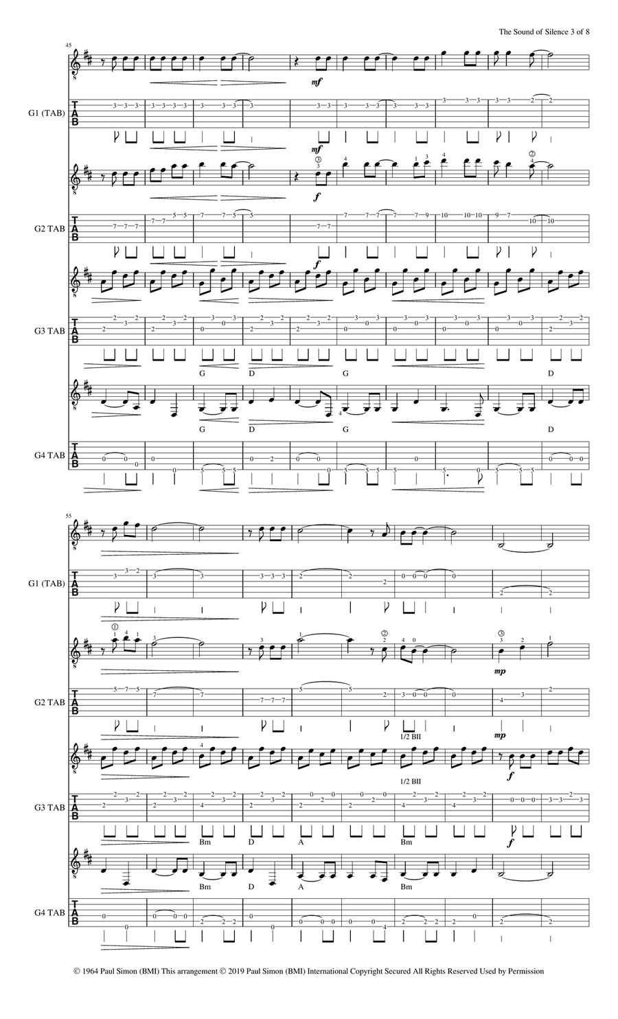 The Sound Of Silence Guitar Ensemble scores gallery preview page 3