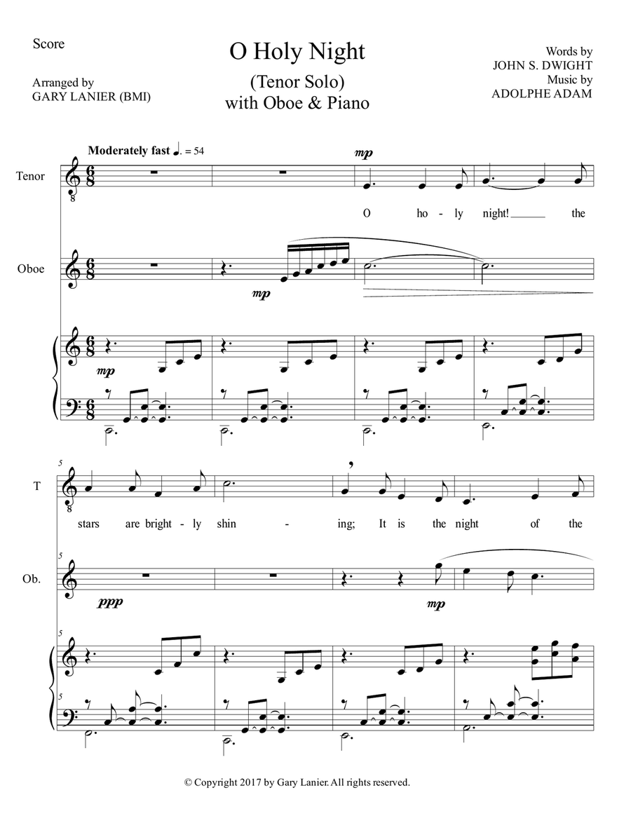 O HOLY NIGHT (Tenor Solo with Oboe & Piano - Score & Parts included) Small Ensemble scores gallery preview page 2