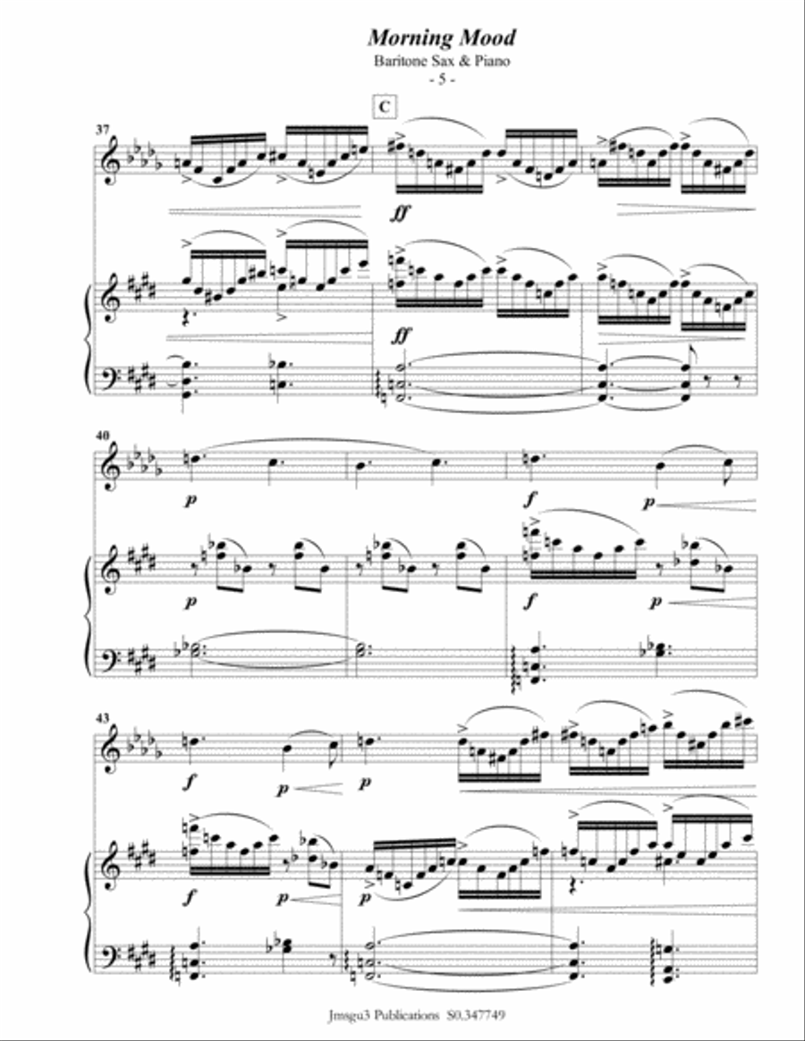 Grieg: Morning Mood from Peer Gynt Suite for Baritone Sax & Piano Baritone Saxophone scores gallery preview page 6