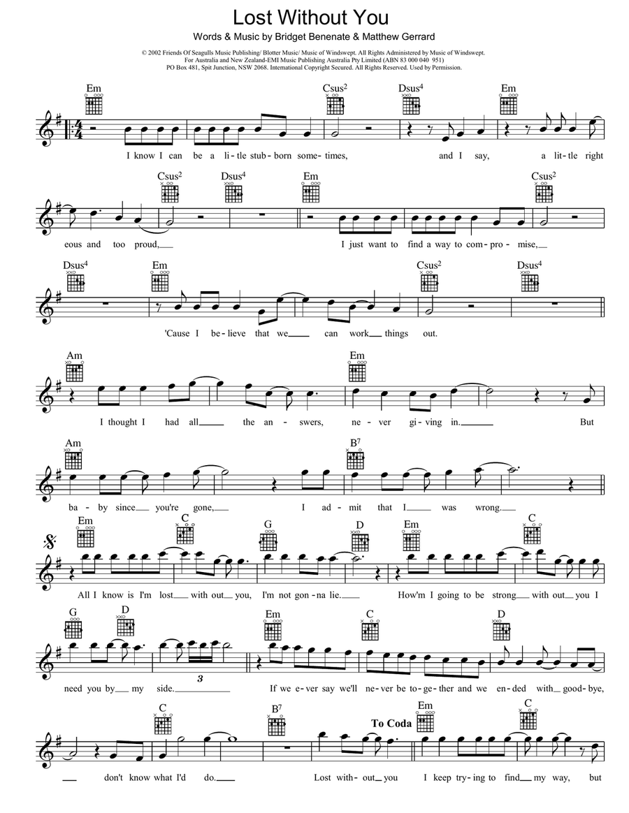 Lost Without You Piano scores gallery preview page 1