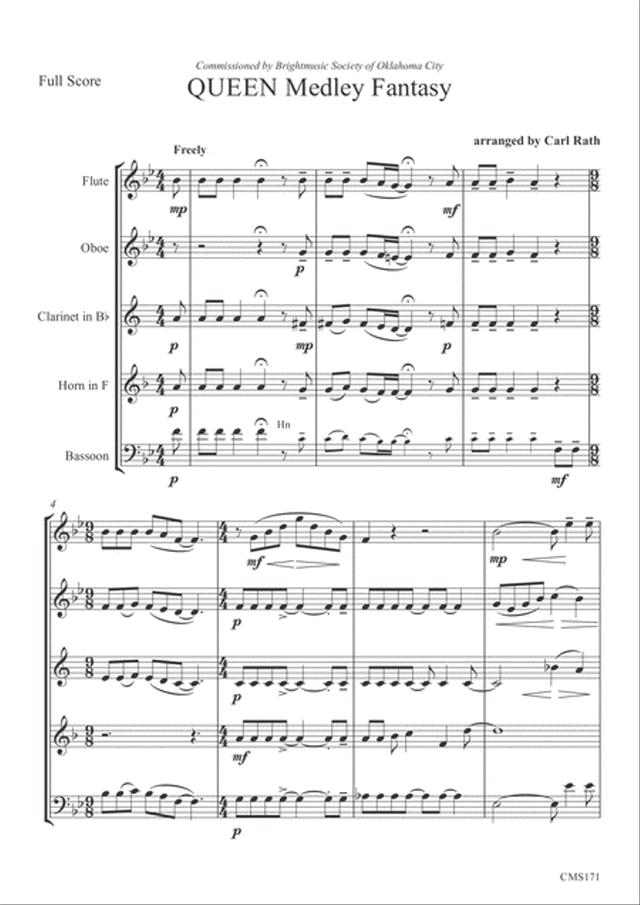 Queen Medley Fantasy Woodwind Quintet scores gallery preview page 5