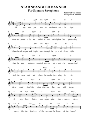 Star Spangled Banner - Soprano Saxophone with Chords