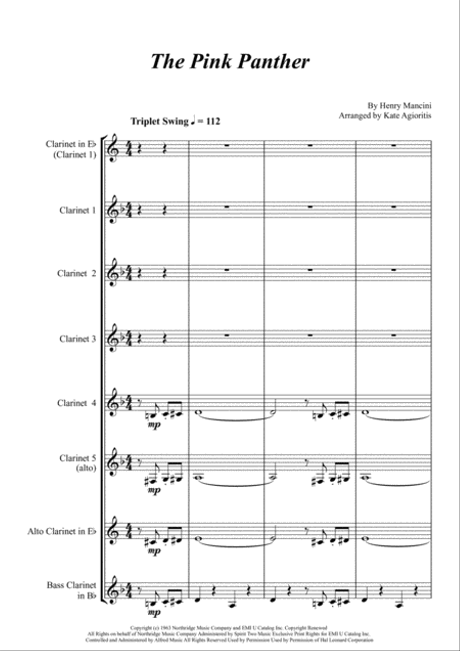 The Pink Panther from THE PINK PANTHER Clarinet Choir scores gallery preview page 2