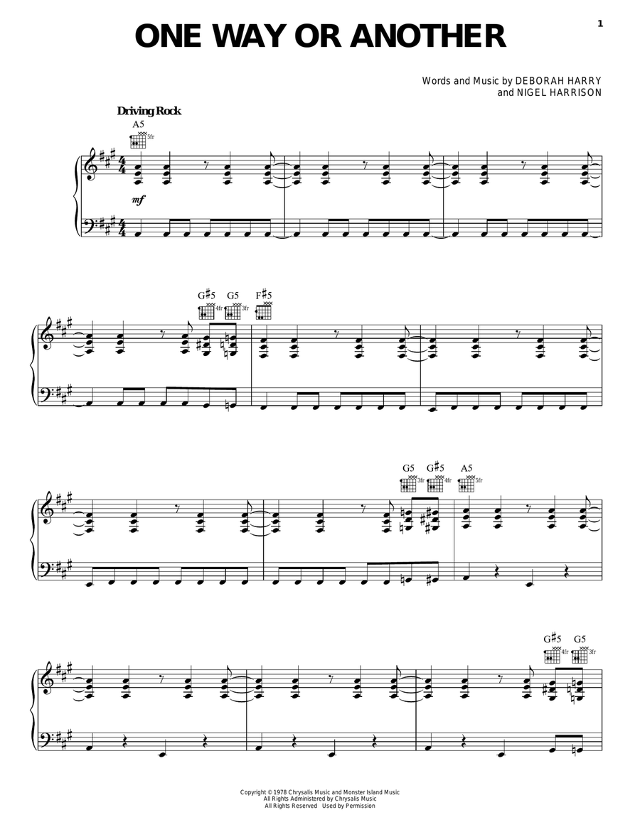 One Way Or Another Piano, Vocal, Guitar scores gallery preview page 1