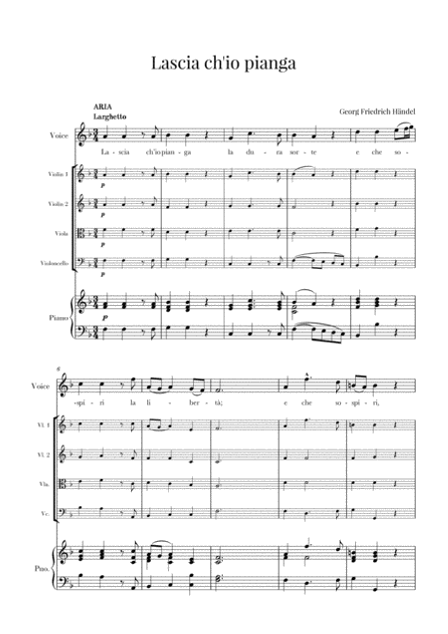 Haendel - Lascia ch’io pianga (Aria from Rinaldo) HWV 7 Voice scores gallery preview page 1