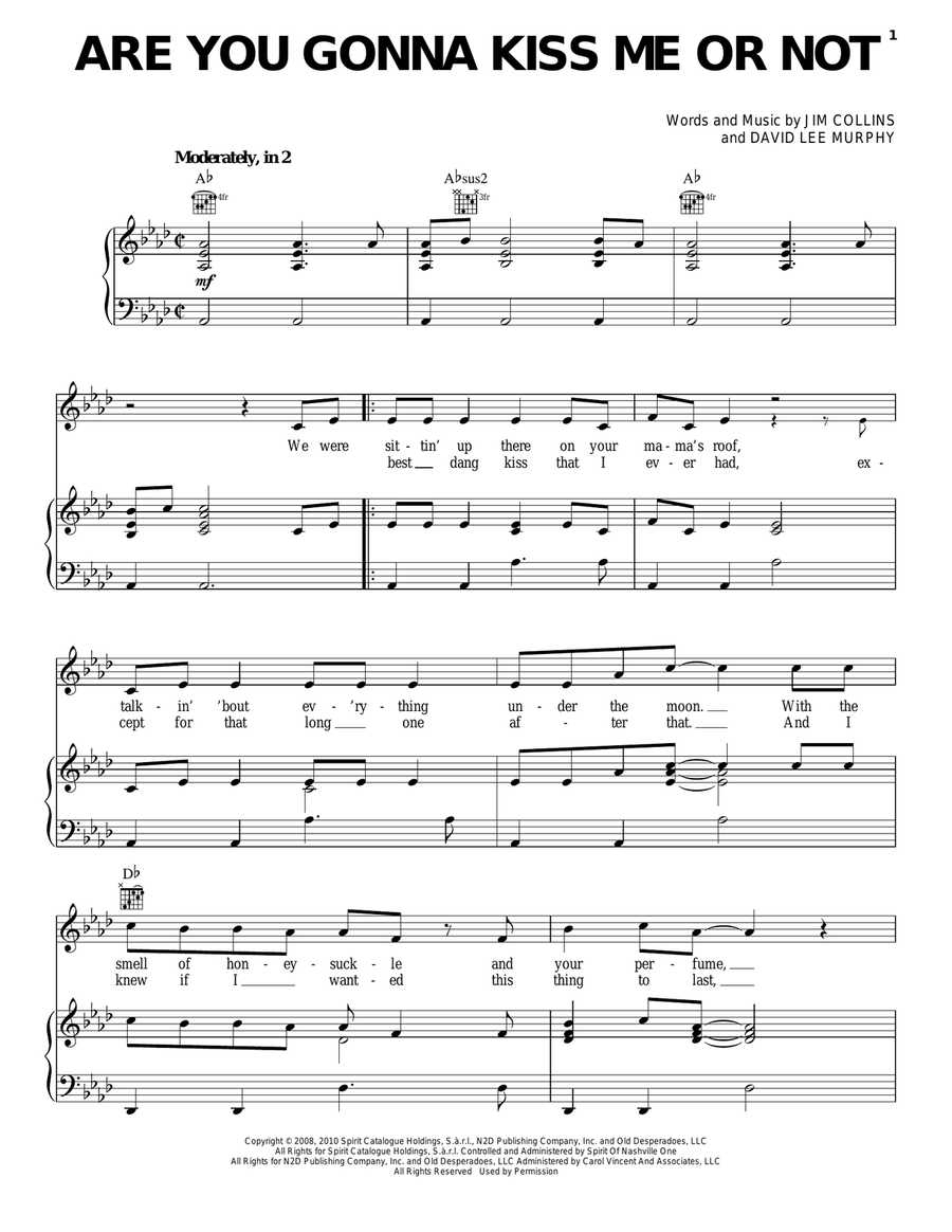Are You Gonna Kiss Me Or Not Piano, Vocal, Guitar scores gallery preview page 1