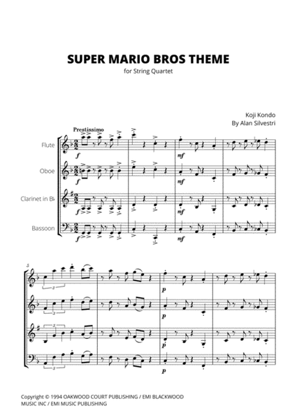 Super Mario Bros Theme by Alan Silvestri Woodwind Quartet - Digital Sheet Music