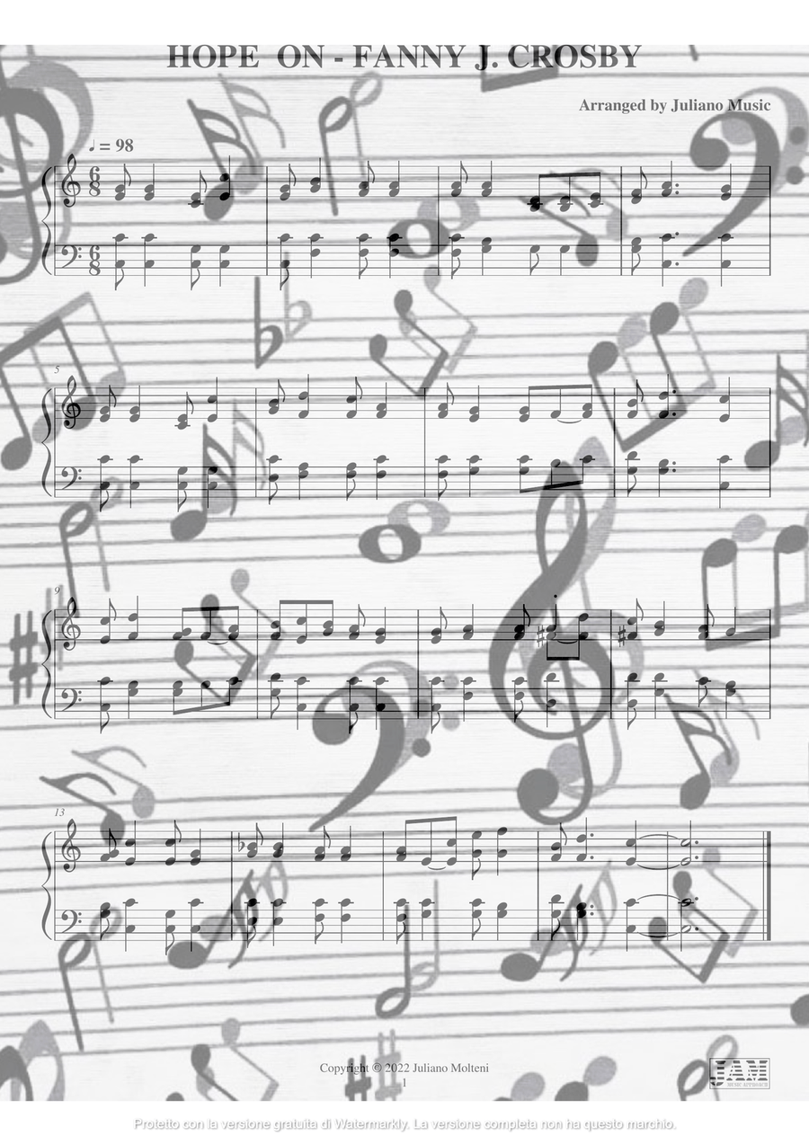 HOPE ON - FANNY J. CROSBY (HYMN - EASY ORGAN) Organ Solo scores gallery preview page 2