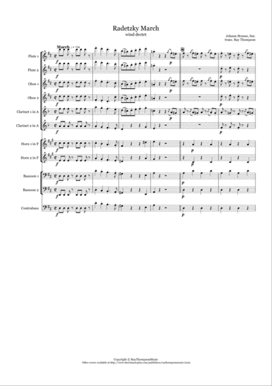 J Strauss: Radetsky March - wind dectet Woodwind Quintet scores gallery preview page 1