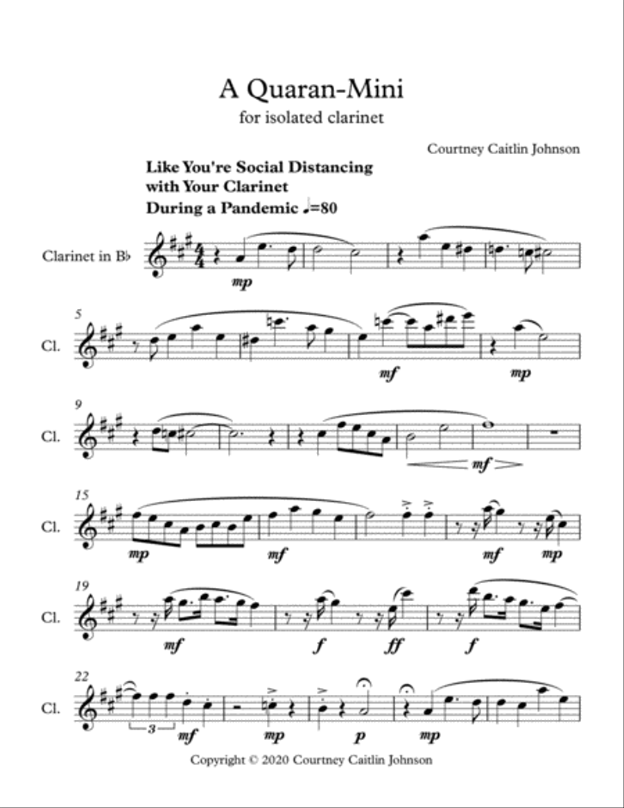 A Quaran-Mini (for isolated clarinet) Clarinet Solo scores gallery preview page 1