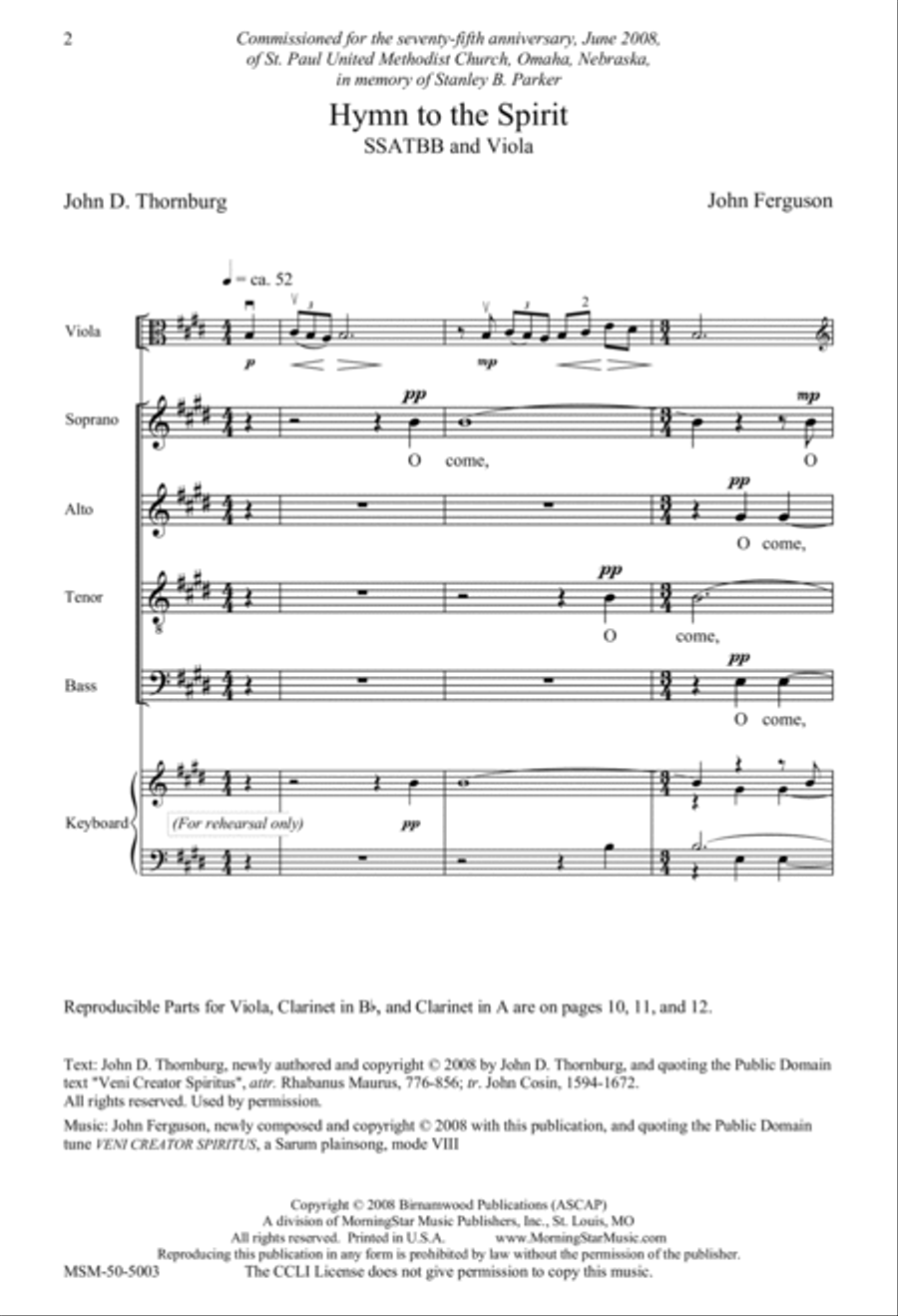 Hymn to the Spirit SSATBB scores gallery preview page 2