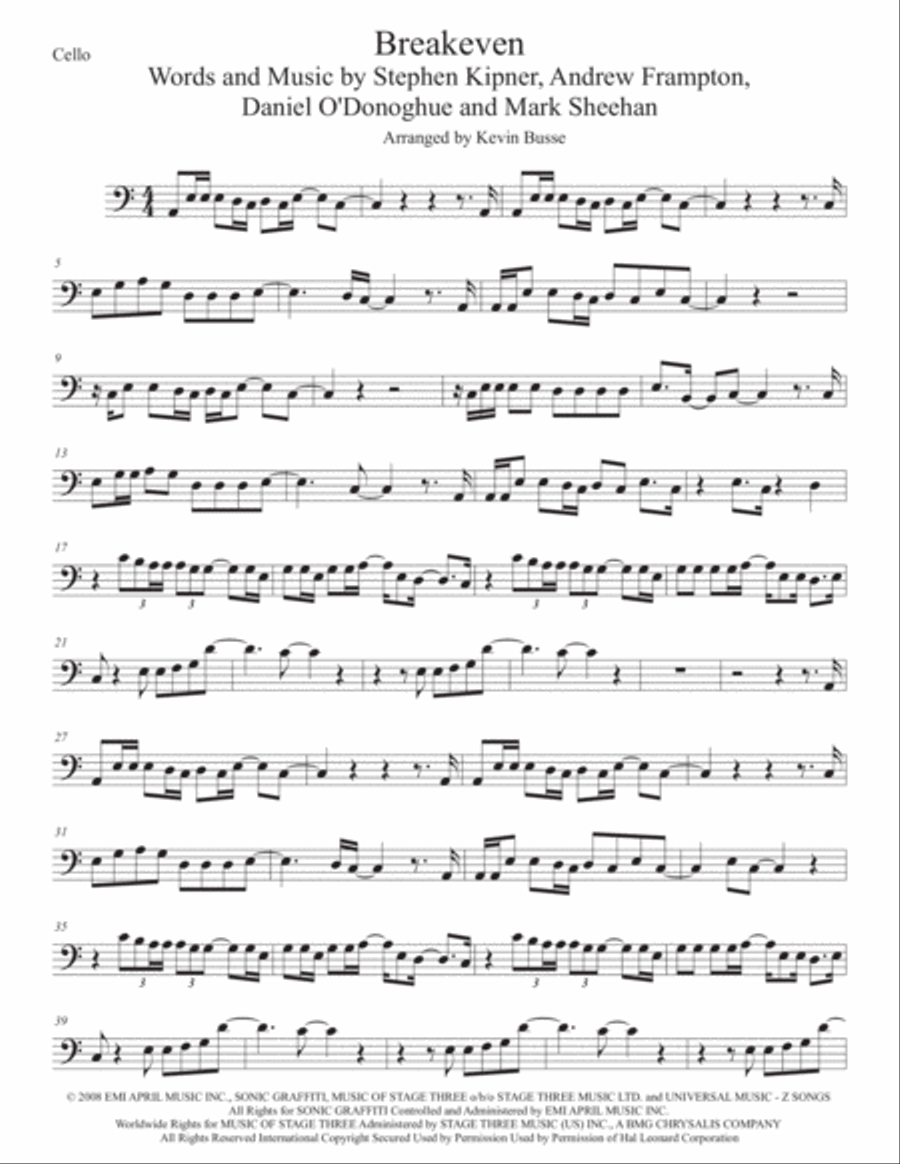 Breakeven Cello Solo scores gallery preview page 1