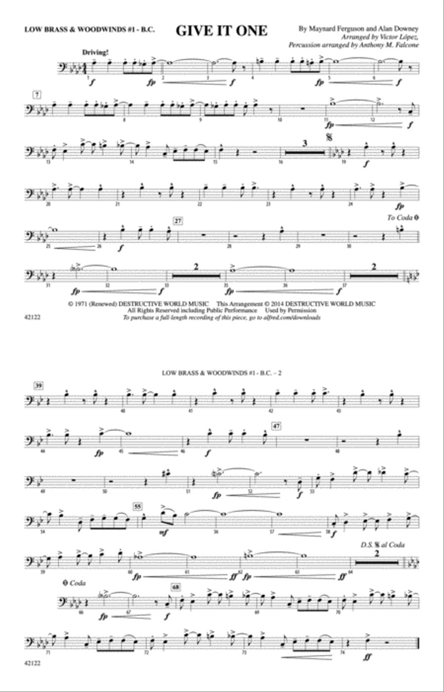 Give It One: Low Brass & Woodwinds #1 - Bass Clef Marching Band scores gallery preview page 1
