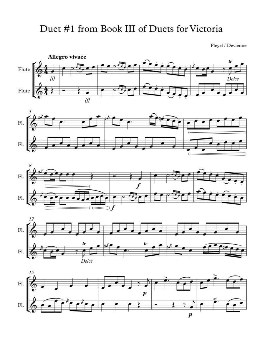 Duet #1 from Book III of Duets for Violin Flute Duet scores gallery preview page 1