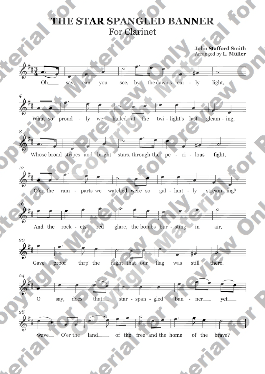 The Star Spangled Banner - Clarinet B-Flat Clarinet scores gallery preview page 1