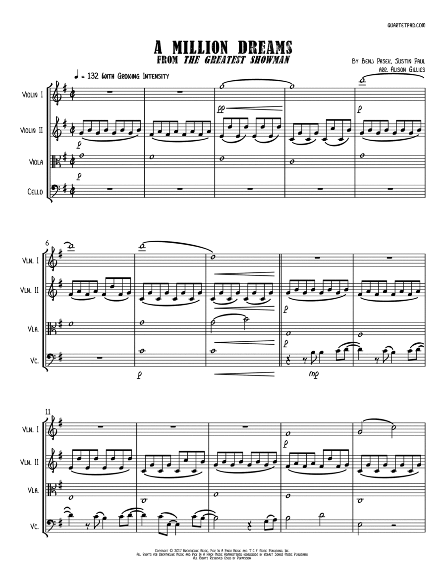 A Million Dreams String Quartet scores gallery preview page 1