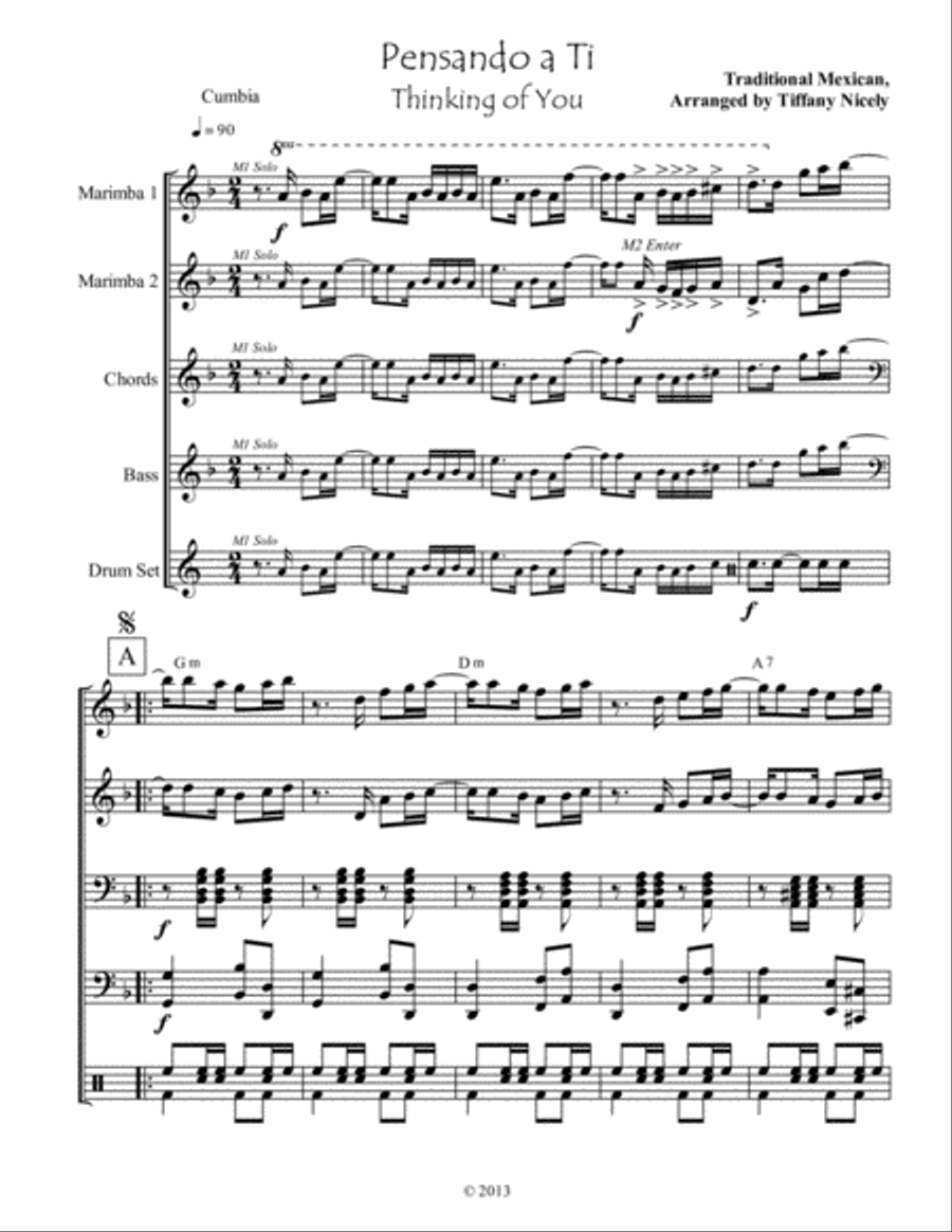 Pensando a Ti Marimba Ensemble Percussion Ensemble scores gallery preview page 3