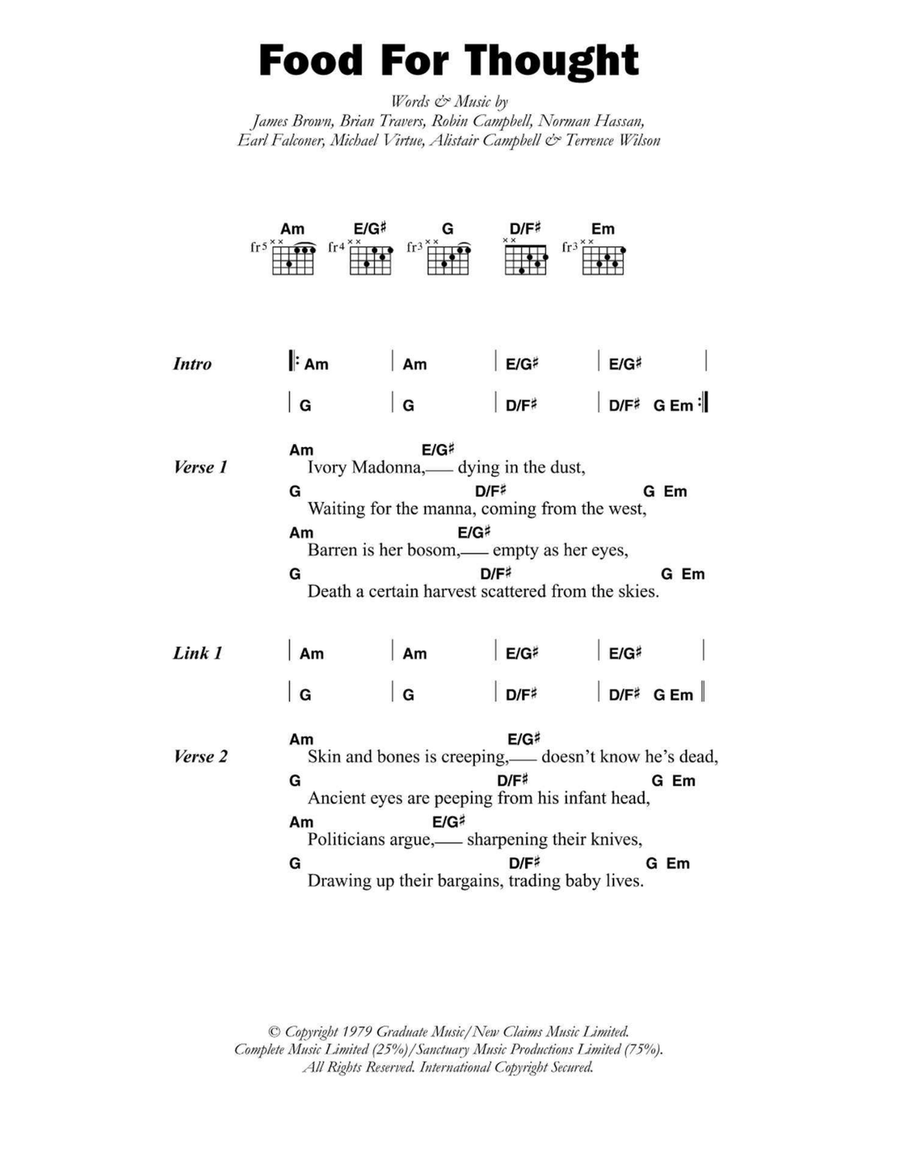 Food For Thought Easy Guitar scores gallery preview page 1