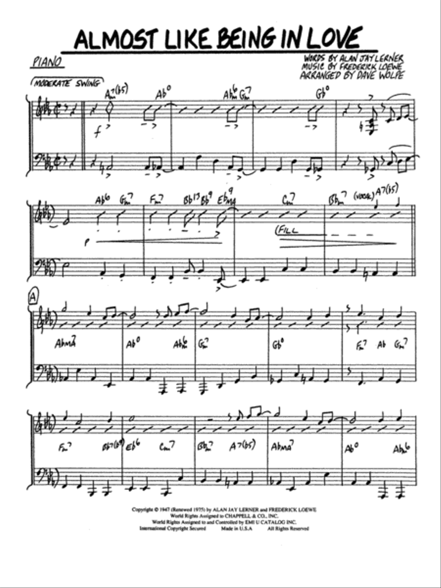 Almost Like Being in Love: Piano Accompaniment Jazz Ensemble scores gallery preview page 1