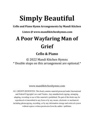 Book cover for A Poor Wayfaring Man of Grief Cello Duet