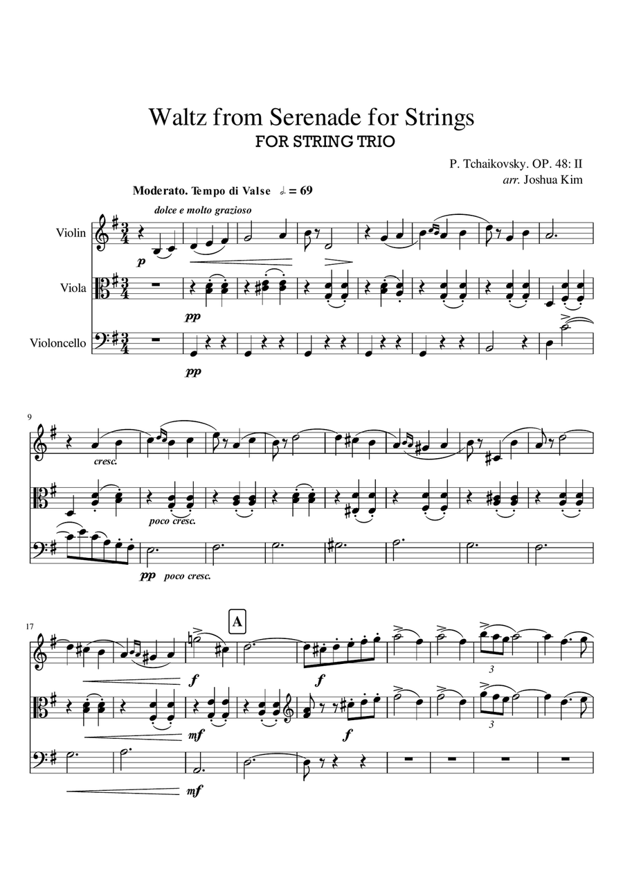 Waltz for STRING TRIO from Serenade for Strings String Trio scores gallery preview page 1