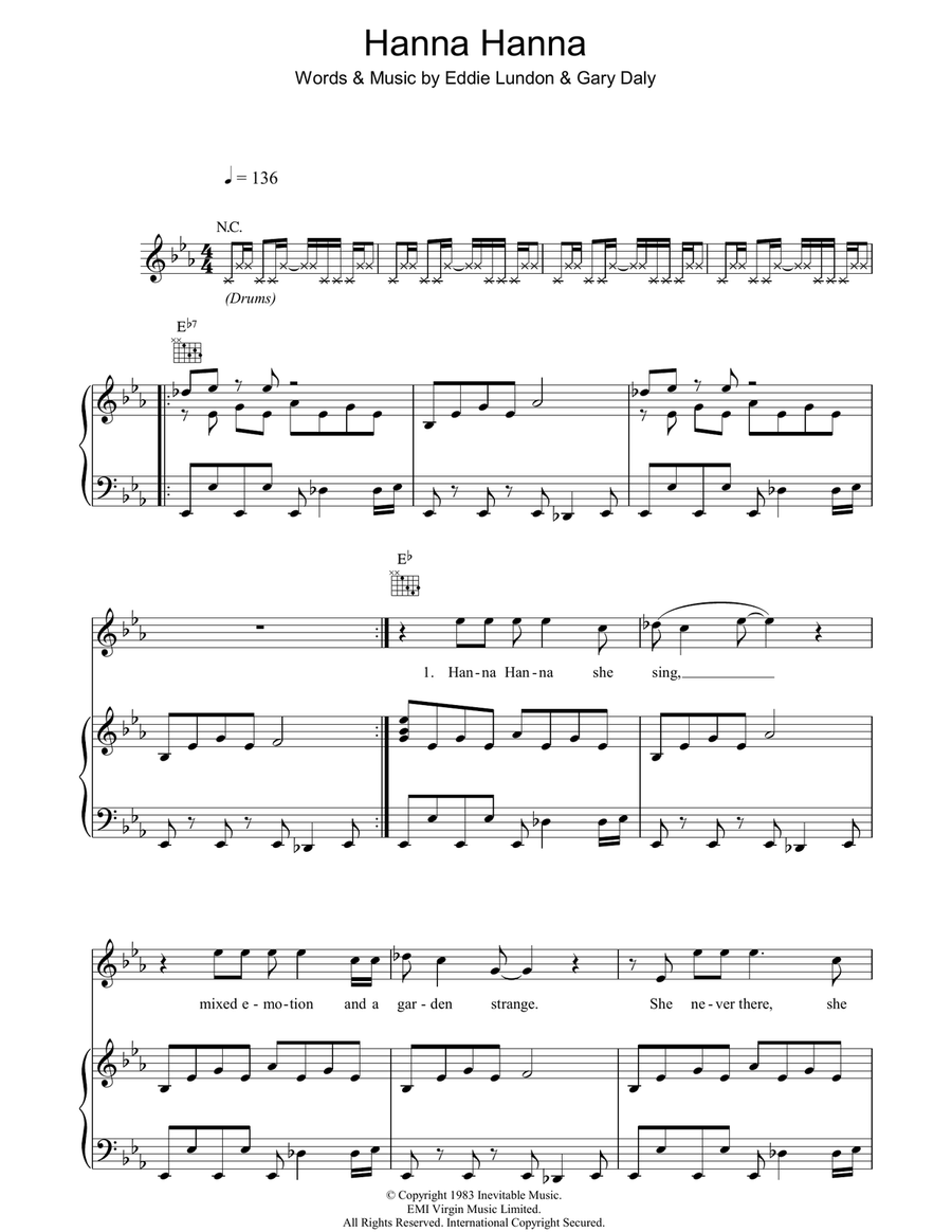 Hanna Hanna Hanna Hanna Piano, Vocal, Guitar scores gallery preview page 1