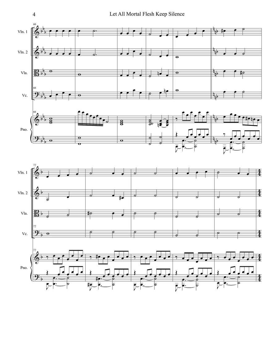 Let All Mortal Flesh Keep Silence (String Quartet and Piano - Alternate Version) String Quartet scores gallery preview page 4