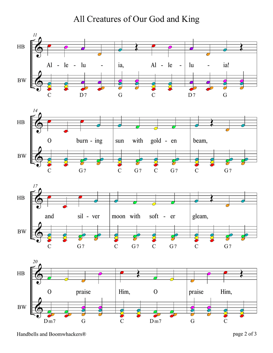 All Creatures of Our God and King (for 8-note Bells and Boomwhackers® with Color Coded Notes) Handbell Choir scores gallery preview page 6