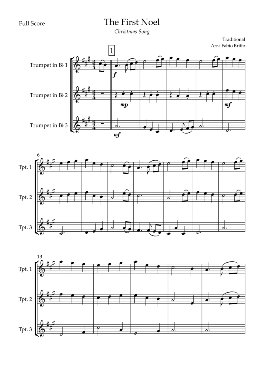 The First Noel (Christmas Song) for Trumpet in Bb Trio