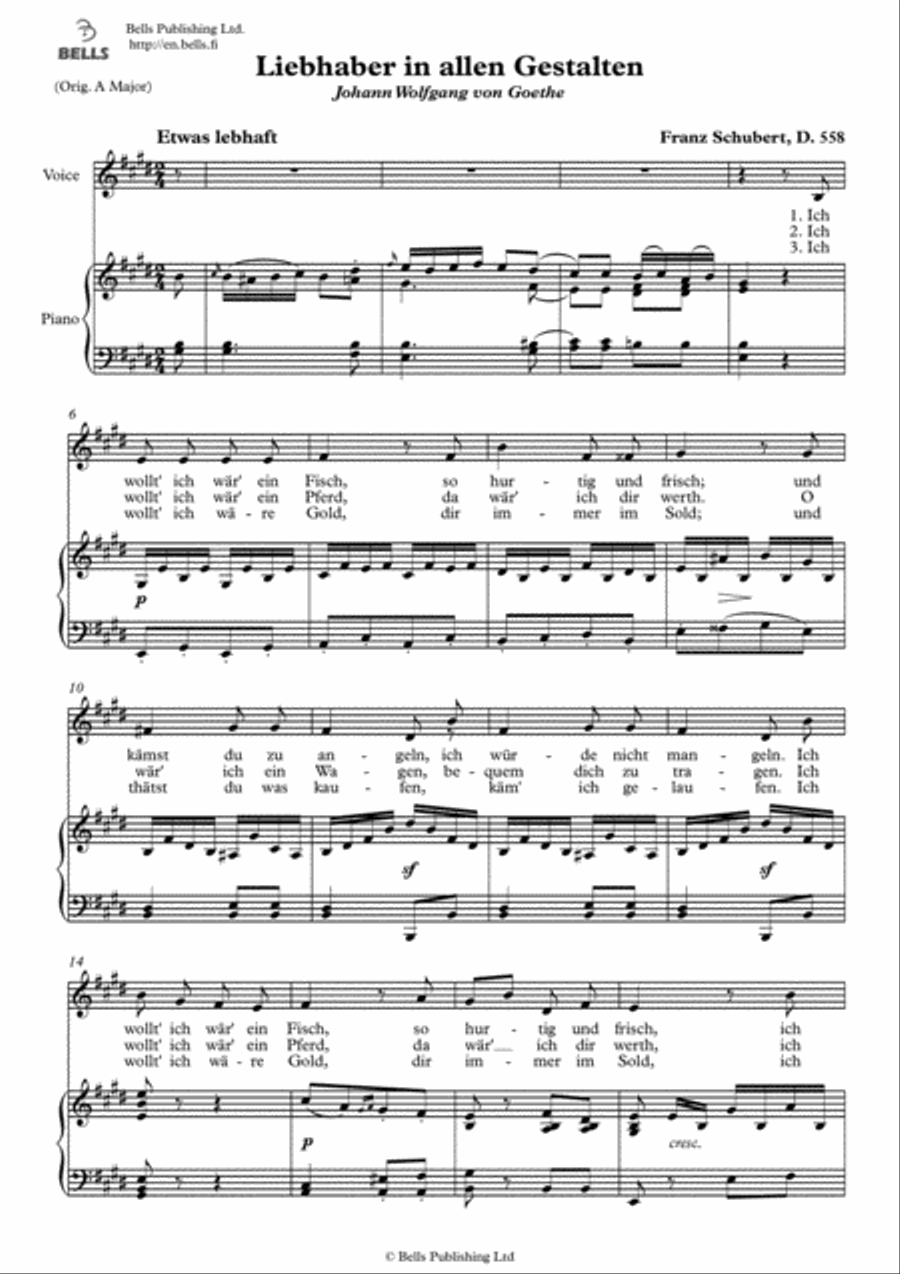 Liebhaber in allen Gestalten (D. 558) (E Major) Voice Solo scores gallery preview page 1