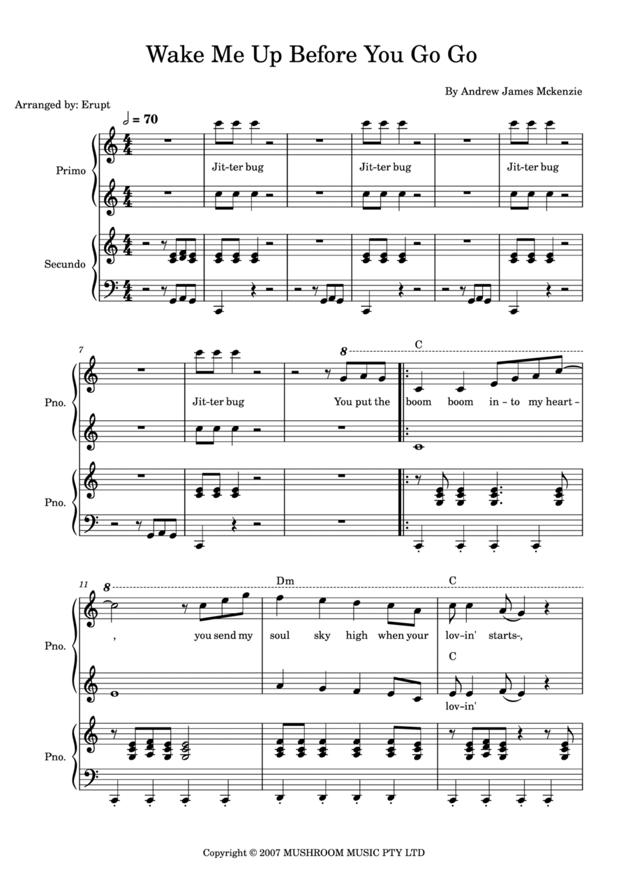Wake Me Up Before You Yo-yo 1 Piano, 4-Hands scores gallery preview page 1