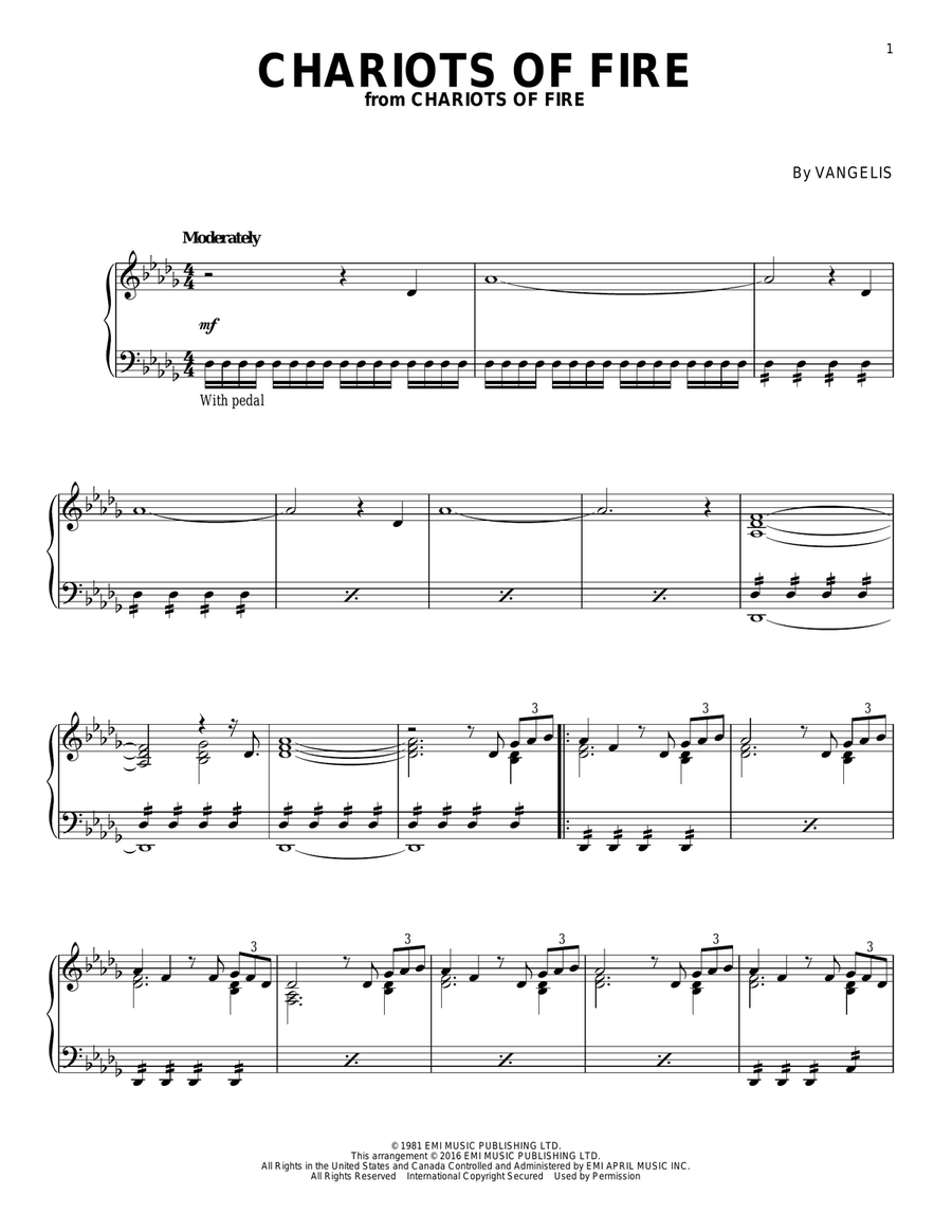 Chariots Of Fire Piano Solo scores gallery preview page 1