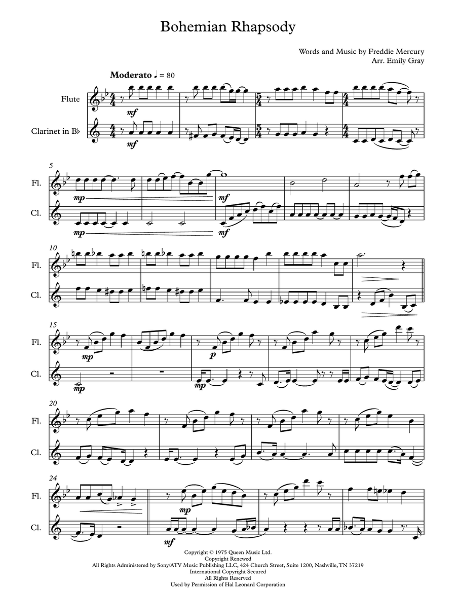 Bohemian Rhapsody Woodwind Duet scores gallery preview page 1