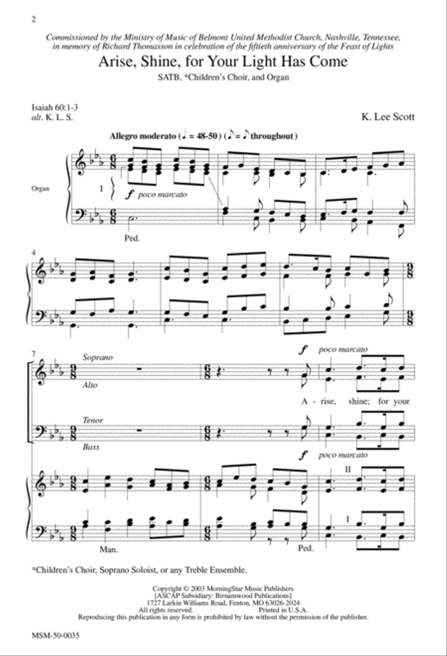 Arise, Shine, for Your Light Has Come 4-Part scores gallery preview page 1