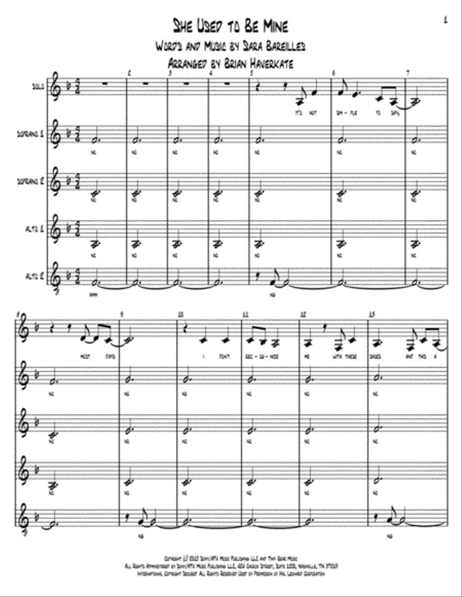 She Used To Be Mine from WAITRESS THE MUSICAL SSAA scores gallery preview page 1