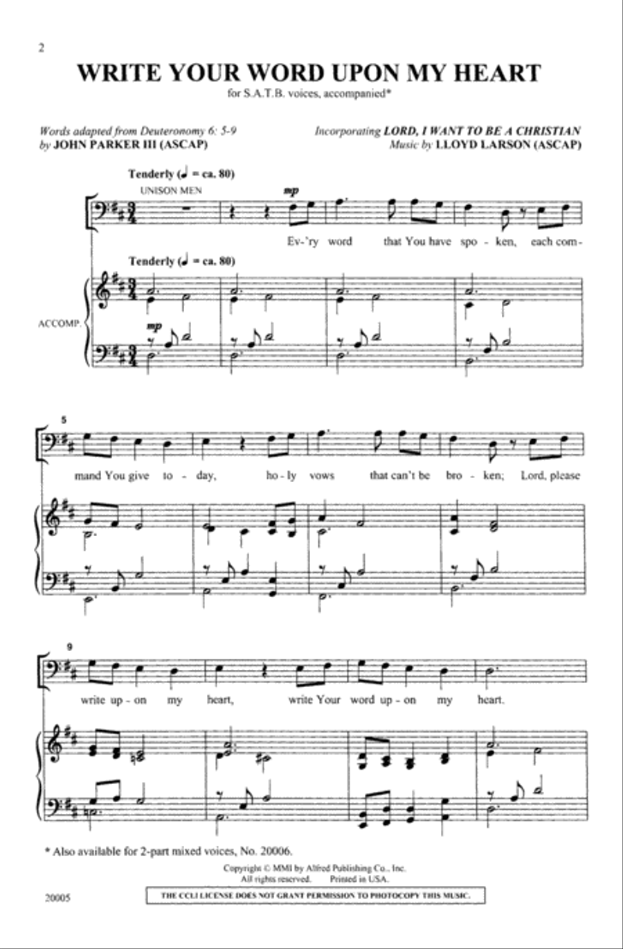 Write Your Word Upon My Heart 4-Part scores gallery preview page 2