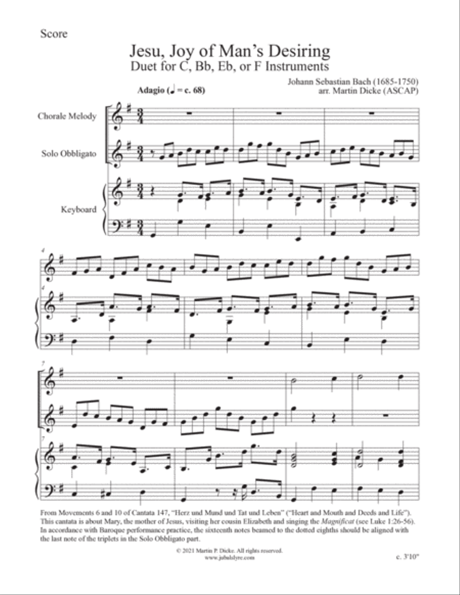 Jesu, Joy of Man's Desiring (Duet for C, Bb, Eb, or F Instruments and Keyboard) English Horn scores gallery preview page 2