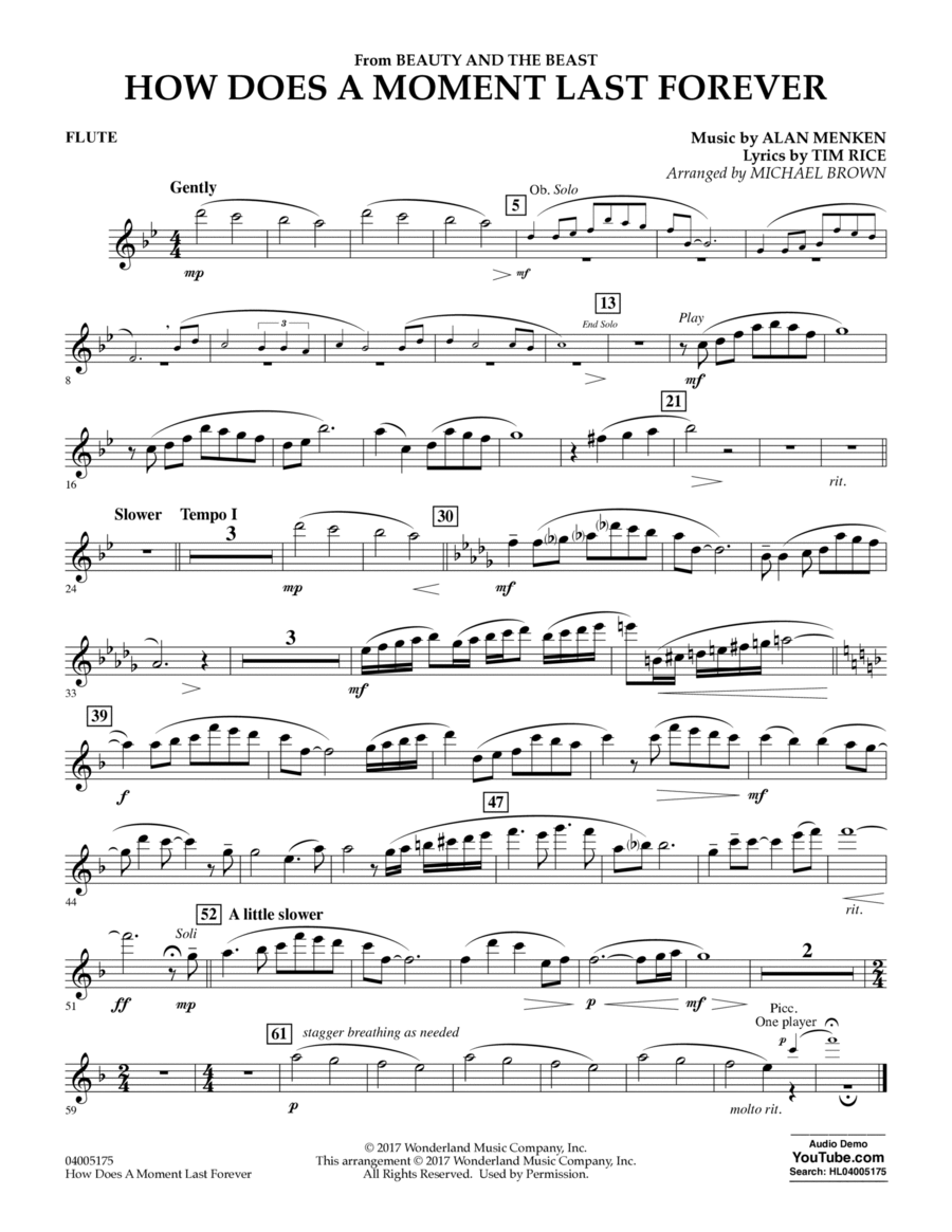 How Does a Moment Last Forever (from Beauty and the Beast) - Flute Concert Band scores gallery preview page 1