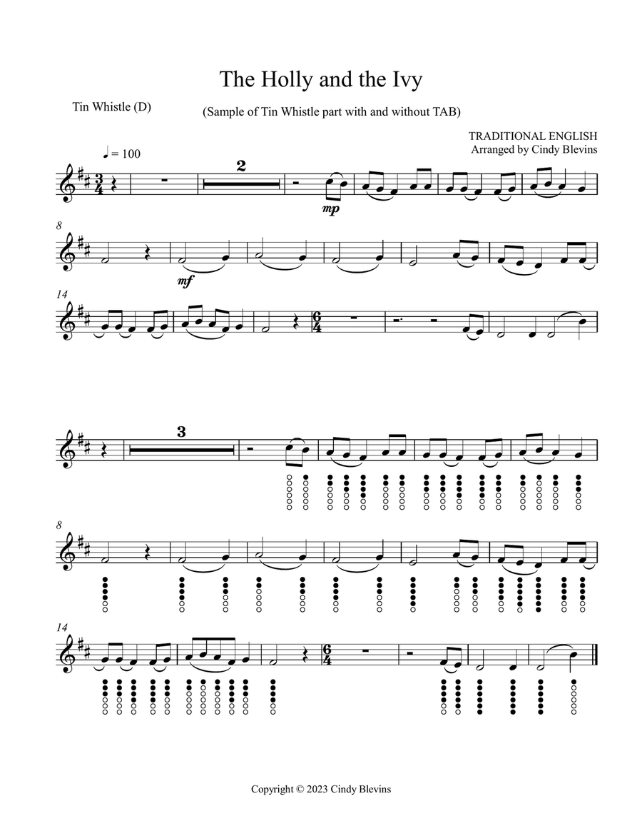 The Holly And the Ivy, Piano and Tin Whistle (D) Piano scores gallery preview page 2
