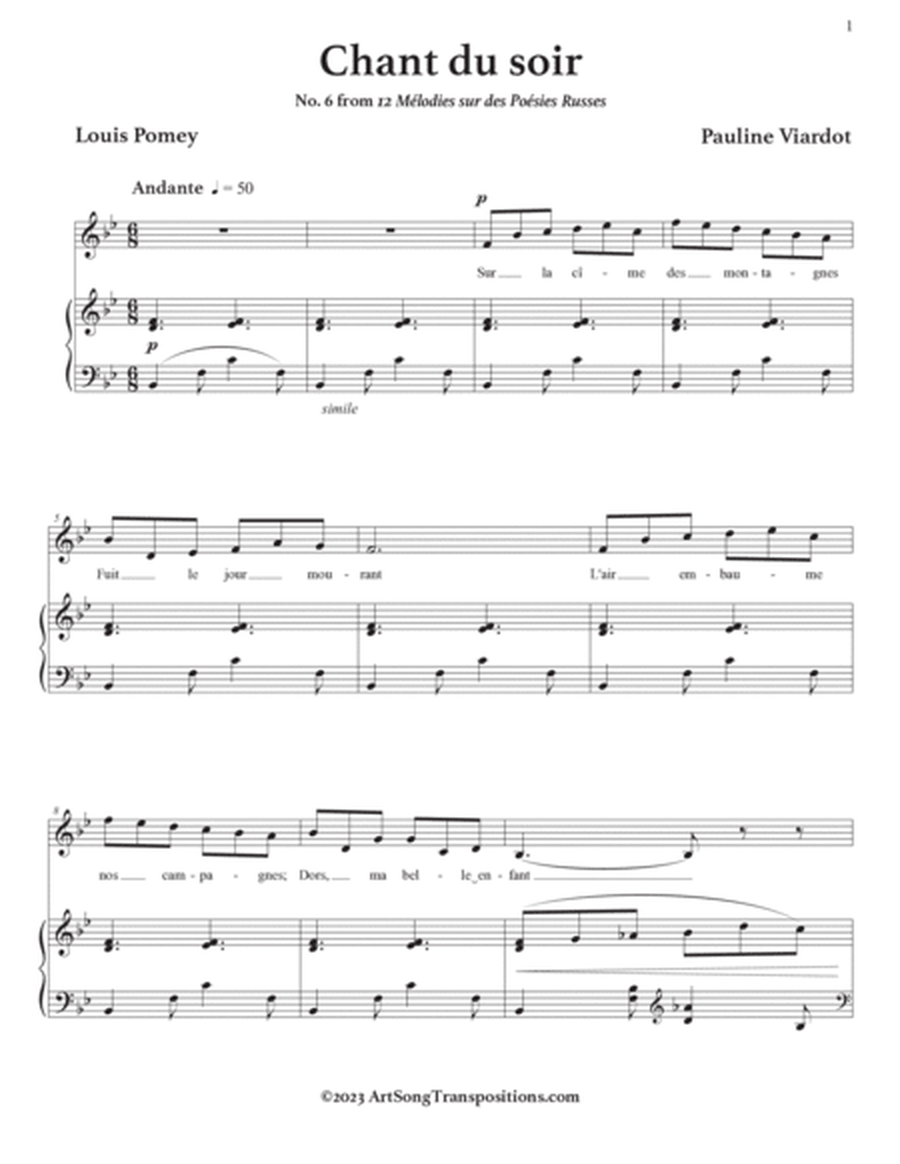 VIARDOT: Chant du soir (transposed to B-flat major)