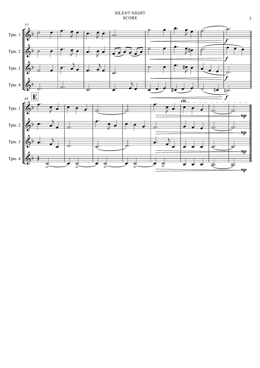 SILENT NIGHT - Trumpet Quartet Brass Ensemble scores gallery preview page 3
